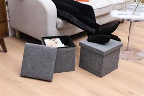 img 2 attached to 📦 Huishun Grey Linen Folding Storage Ottoman Cube Footrest Seat Small Coffee Table, 12”X12”X12” (2-Piece Set)