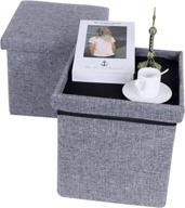 📦 huishun grey linen folding storage ottoman cube footrest seat small coffee table, 12”x12”x12” (2-piece set) logo