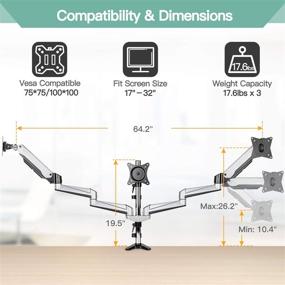 img 3 attached to 🖥️ Улучшенная тройная мониторная стойка: надежный крепкий алюминиевый кронштейн с газовым амортизатором для ЖК-экранов от 17 до 32 '' - включает зажим и комплект для громет! (Серебро)
