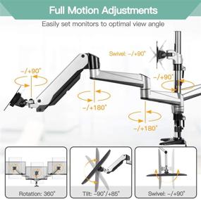 img 1 attached to 🖥️ Улучшенная тройная мониторная стойка: надежный крепкий алюминиевый кронштейн с газовым амортизатором для ЖК-экранов от 17 до 32 '' - включает зажим и комплект для громет! (Серебро)