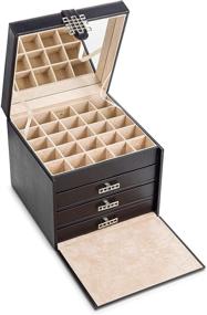 img 2 attached to Glenor Co Earring Organizer Holder - Classic Jewelry Box with Drawer & Mirror - 75 Small & 4 Large Slots - Ideal for Earrings, Rings, Chains - PU Leather Case - Black