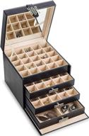 glenor co earring organizer holder - classic jewelry box with drawer & mirror - 75 small & 4 large slots - ideal for earrings, rings, chains - pu leather case - black логотип