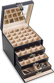 img 4 attached to Glenor Co Earring Organizer Holder - Classic Jewelry Box with Drawer & Mirror - 75 Small & 4 Large Slots - Ideal for Earrings, Rings, Chains - PU Leather Case - Black