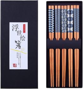 img 4 attached to 🥢 Antner 5 Pairs Natural Bamboo Chopsticks: Reusable Japanese Style Gift Set | Dishwasher Safe | 8.8 Inch/22.5cm Length