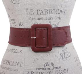 img 2 attached to 👗 Stylish Women's 2 1/4" Wide High Waist Stitch Rectangular Leather Belt - Enhance Your Outfit with Elegance