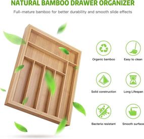 img 3 attached to 🎋 Bamboo Kitchen Drawer Organizer: Expandable Utensil Holder, Silverware Organizer, Cutlery Tray with Grooved Dividers &amp; Flatware Compartment (7-9 Lots) - Sturdy &amp; Functional