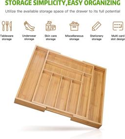 img 1 attached to 🎋 Bamboo Kitchen Drawer Organizer: Expandable Utensil Holder, Silverware Organizer, Cutlery Tray with Grooved Dividers &amp; Flatware Compartment (7-9 Lots) - Sturdy &amp; Functional