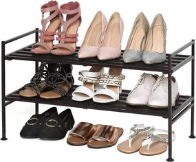 img 4 attached to 📦 Seville Classics Sturdy Freestanding Storage Shelf: 2-Tier Stackable Shoe Rack, Espresso Slat, for Bedroom, Closet, Entryway, Dorm Room Organizer