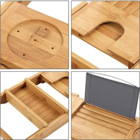 img 1 attached to Enhanced Bamboo Bathtub Caddy Tray with Extending Sides - Ultimate Bath Table with Tablet, Wine & Book Holders, Cell Phone Tray & Wine Glass Holder