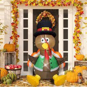 img 4 attached to Evoio 4.2 Ft Thanksgiving Inflatable Turkey Outdoor Decorations with Built-in LED Lights, Tethers, Stakes - Blow up Turkey Thanksgiving Decors for Lawn, Outdoor, Yard, Garden