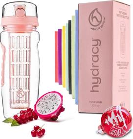 img 4 attached to 🍓 Hydracy Fruit Infuser Water Bottle - 32 oz Sports Bottle with Time Marker & Full Length Infusion Rod - Rose Gold: Stay Hydrated and Refreshed with 27 Delicious Fruit Infused Water Recipes eBook Gift
