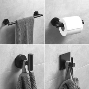 img 3 attached to Sagetta Matte Black Bathroom Hardware Set: 5-Piece SUS304 Stainless Steel Accessories Including 16-inch Towel Bar, 3 Robe Towel Hooks & Toilet Paper Holder (Matte Black)