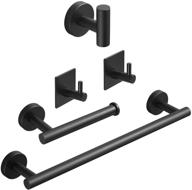 sagetta matte black bathroom hardware set: 5-piece sus304 stainless steel accessories including 16-inch towel bar, 3 robe towel hooks & toilet paper holder (matte black) logo