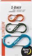 🔑 nite ize sba234-a2-r6 dual carabiner for keys and gear in orange, olive, and blue логотип