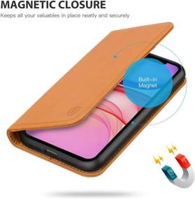 img 1 attached to 📱 SHIELDON Genuine Leather iPhone 11 Wallet Case Folio Cover with Kickstand, RFID Blocking Card Slots, TPU Shockproof Protective Holder - Compatible with iPhone 11 (6.1 Inch), Brown