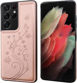 img 2 attached to 🦋 Vaburs Galaxy S21 Ultra Wallet Case: Embossed Butterfly Pattern, Premium PU Leather, Card Holder, Double Magnetic Buttons - Rose Gold