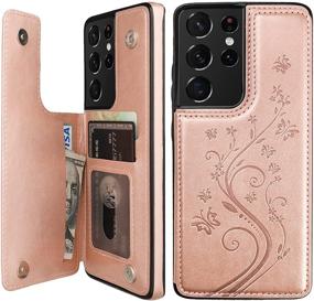 img 4 attached to 🦋 Vaburs Galaxy S21 Ultra Wallet Case: Embossed Butterfly Pattern, Premium PU Leather, Card Holder, Double Magnetic Buttons - Rose Gold