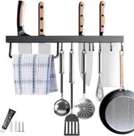 🔪 16-inch utensil rack for kitchen with 2 knife holders, 1 dishcloth holder, and 8 s hooks логотип