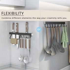 img 3 attached to 🔪 16-Inch Utensil Rack for Kitchen with 2 Knife Holders, 1 Dishcloth Holder, and 8 S Hooks