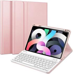 img 4 attached to 🔑 Fintie Keyboard Case with Pencil Holder for iPad Air 4 10.9 Inch 2020 - Rose Gold, Bluetooth Keyboard Detachable