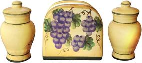 img 1 attached to Tuscany Sonoma Grape Hand Painted Ceramic Table Top Set, 82525/28 by ACK: Exquisite Dining Decor with Artistic Charm