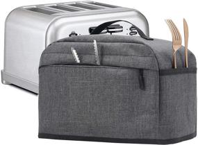 img 2 attached to 🍞 VOSDANS Dark Grey 4-Slice Toaster Cover - Patent Design with Zipper, Open Pockets & Handle, Machine Washable for Dust and Fingerprint Protection in Kitchen Small Appliances
