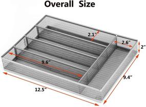img 3 attached to 🍴 Серебряный поднос для столовых приборов с органайзером для ящиков - эффективная организация кухонных и офисных принадлежностей с множеством отсеков, сетчатым дизайном и пеными ножками.