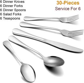 img 3 attached to 🍴 30-Piece Stainless Steel Silverware Flatware Cutlery Set by Wildone - Service for 6, Includes Dinner Knives, Forks, Spoons - Mirror Polished, Dishwasher Safe