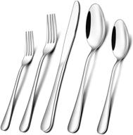 🍴 30-piece stainless steel silverware flatware cutlery set by wildone - service for 6, includes dinner knives, forks, spoons - mirror polished, dishwasher safe logo