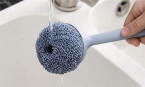 img 1 attached to 🧽 Non-Scratch Scouring Pad for Dishes with Long Handle - Light Blue Kitchenware Cleaning Brush