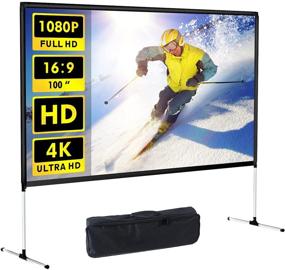 img 4 attached to 🎥 100 inch 4K HD 16:9 Projector Screen with Stand - Indoor/Outdoor Home Theater Cinema, Wrinkle-Free Design, Carry Bag for Movies, Meetings