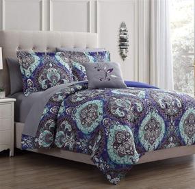 img 4 attached to Reversible Queen Bed in A 💜 Bag - Modern Threads Cathedral Collection, 8-Piece, Purple/Grey/Teal