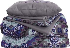 img 3 attached to Reversible Queen Bed in A 💜 Bag - Modern Threads Cathedral Collection, 8-Piece, Purple/Grey/Teal