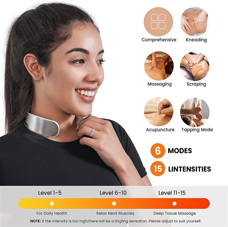 Portable Pulse Neck Massager With Heat For Pain Relief Deep Tissue Relax 5  Massage Modes 15 Intensity Gifts For Women Men Parents