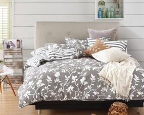 img 1 attached to 🌿 Leafy Vines 3-Piece 100% Cotton Bedding Set: Queen Size Duvet Cover and Pillow Shams by Swanson Beddings