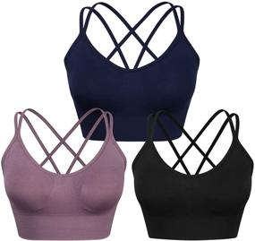 img 4 attached to 🏋️ WANAYOU Women Strappy Sports Bra, Cross Back Padded Yoga Bra Medium Support for Women, Workout Bra