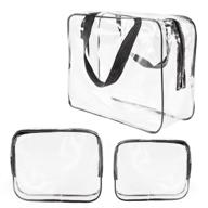 👜 roybens 3pcs crystal clear cosmetic bag set - tsa approved toiletry bags for air travel, waterproof packing organizer with zipper & handle straps - ideal for women, men, diapers, pencils - black color logo