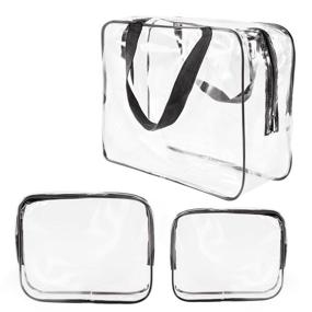 img 4 attached to 👜 Roybens 3Pcs Crystal Clear Cosmetic Bag Set - TSA Approved Toiletry Bags for Air Travel, Waterproof Packing Organizer with Zipper & Handle Straps - Ideal for Women, Men, Diapers, Pencils - Black Color