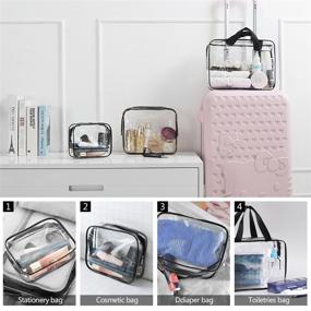 img 3 attached to 👜 Roybens 3Pcs Crystal Clear Cosmetic Bag Set - TSA Approved Toiletry Bags for Air Travel, Waterproof Packing Organizer with Zipper & Handle Straps - Ideal for Women, Men, Diapers, Pencils - Black Color