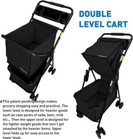 img 2 attached to EasyGo Product Deluxe Cart Folding Grocery Shopping And Laundry Utility Cart – Unique Double Level Cart - Front Swivel Wheels - Easy Folding - 150Lbs Capacity – Patent Pending – Black
