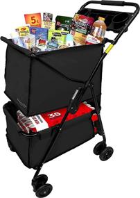 img 4 attached to EasyGo Product Deluxe Cart Folding Grocery Shopping And Laundry Utility Cart – Unique Double Level Cart - Front Swivel Wheels - Easy Folding - 150Lbs Capacity – Patent Pending – Black
