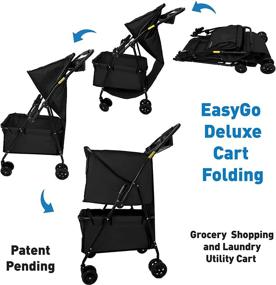 img 3 attached to EasyGo Product Deluxe Cart Folding Grocery Shopping And Laundry Utility Cart – Unique Double Level Cart - Front Swivel Wheels - Easy Folding - 150Lbs Capacity – Patent Pending – Black