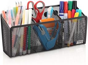 img 4 attached to 📦 StorageMax Magnetic Organizer: Black Wire Mesh Metal Pencil Holder and Storage Basket with Extra Strong Magnets - 3 Large Compartments