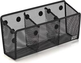 img 3 attached to 📦 StorageMax Magnetic Organizer: Black Wire Mesh Metal Pencil Holder and Storage Basket with Extra Strong Magnets - 3 Large Compartments