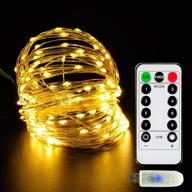 🔌 33ft waterproof copper wire fairy lights - 100 leds, usb operated with remote control, 8 modes timer for indoor outdoor bedroom wedding window christmas holiday party decorations - warm white логотип