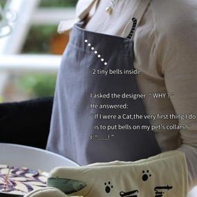 img 2 attached to 🐱 GREVY 100% Cotton BBQ Apron with Huge Pockets & CAT BITES Embroidery - Grey | Adjustable Neck Straps | W 24" L 32