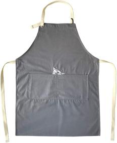 img 4 attached to 🐱 GREVY 100% Cotton BBQ Apron with Huge Pockets & CAT BITES Embroidery - Grey | Adjustable Neck Straps | W 24" L 32