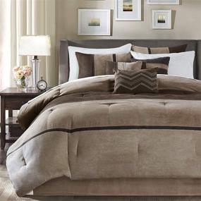 img 2 attached to 🛏️ Queen Size Bed Comforter Set - Brown Taupe Pieced Stripe - Madison Park Palisades - 7 Piece Bedding Sets - Micro Suede Bedroom Comforters