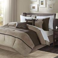 🛏️ queen size bed comforter set - brown taupe pieced stripe - madison park palisades - 7 piece bedding sets - micro suede bedroom comforters logo