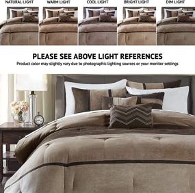 img 3 attached to 🛏️ Queen Size Bed Comforter Set - Brown Taupe Pieced Stripe - Madison Park Palisades - 7 Piece Bedding Sets - Micro Suede Bedroom Comforters